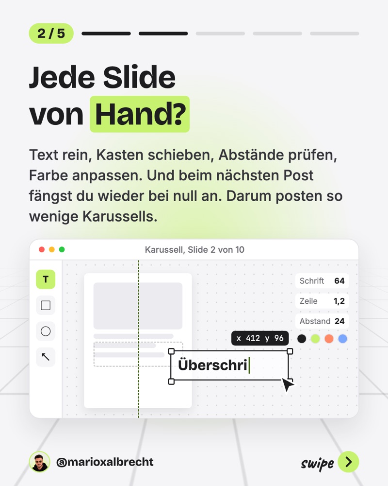 Slide 2: Jede Slide von Hand? Mit nachgebautem Design-Programm